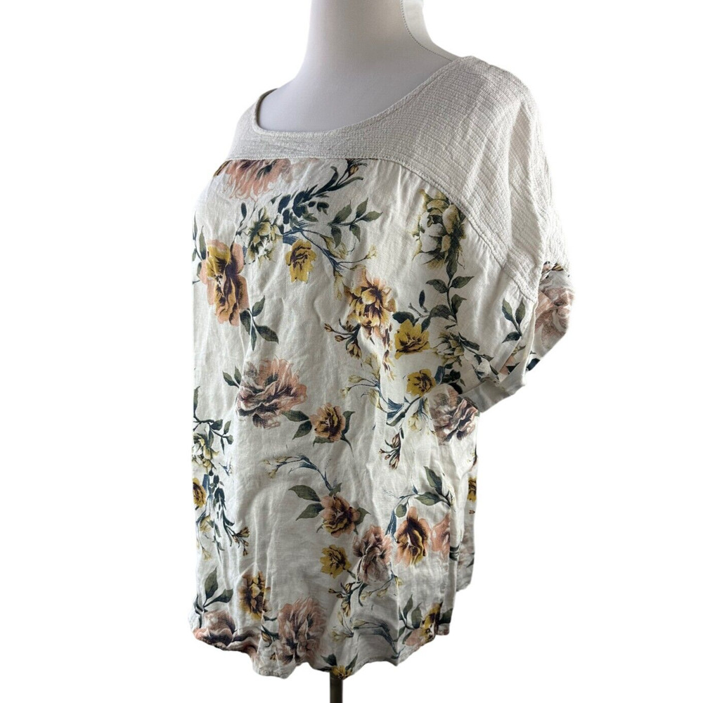 ✨2/$20 Lungo L'arno Cap Sleeve Linen Top Italy Lagonlook Floral Plus Size 1X - Picture 3 of 7